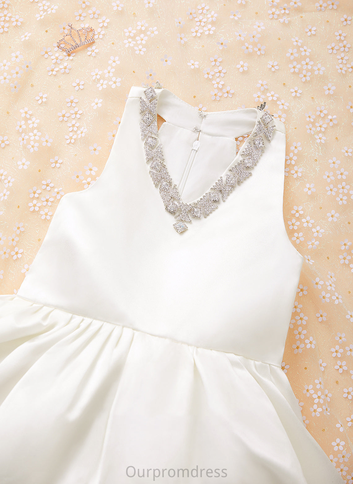 Girl Flower Sweep Ball-Gown/Princess Sleeveless Beading - Dress Marie V-neck With Train Satin Flower Girl Dresses