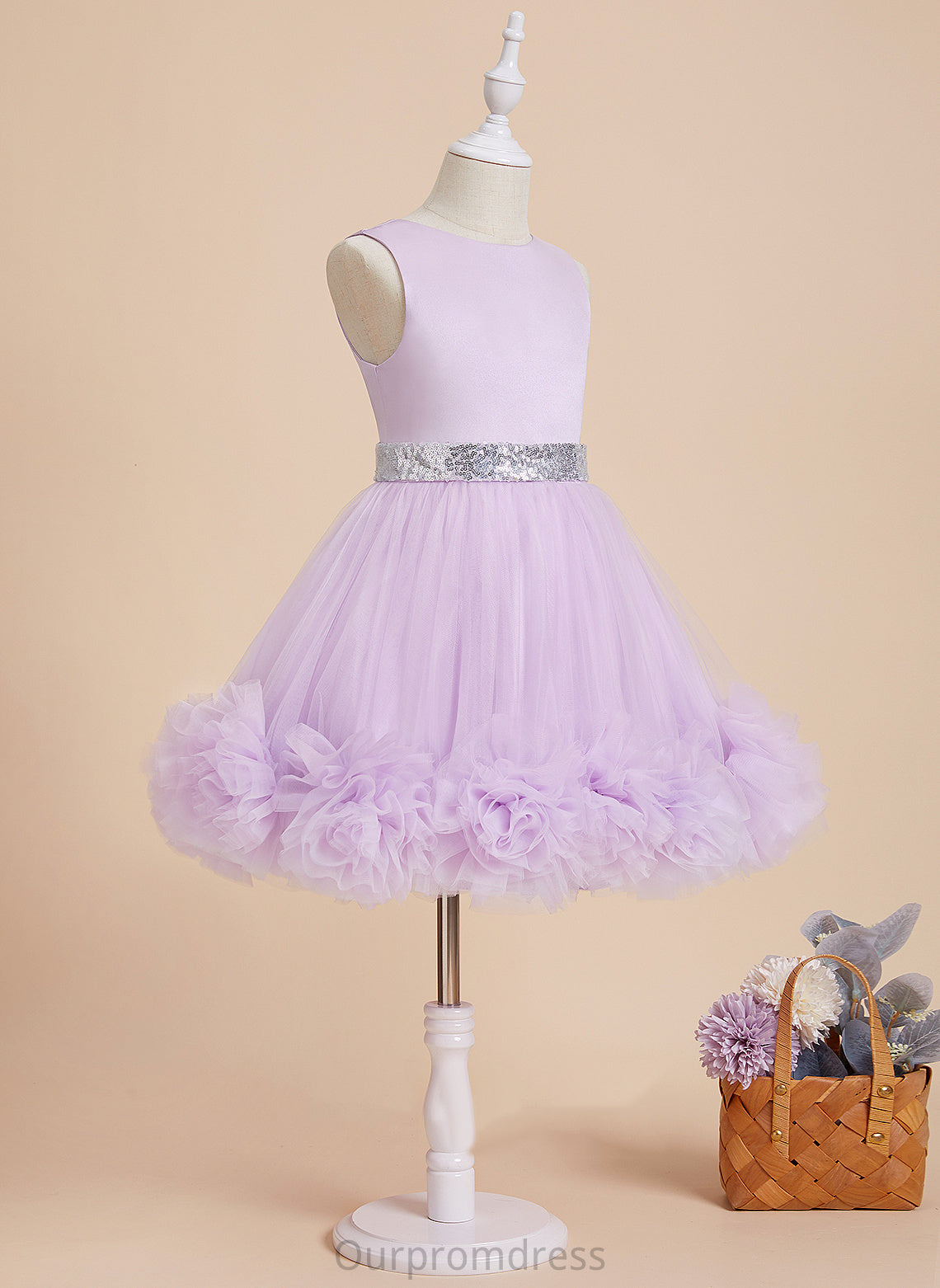 Flower(s)/Sequins - Girl With Neck Flower Girl Dresses Satin/Tulle Knee-length Sleeveless Sophie Ball-Gown/Princess Dress Flower Scoop