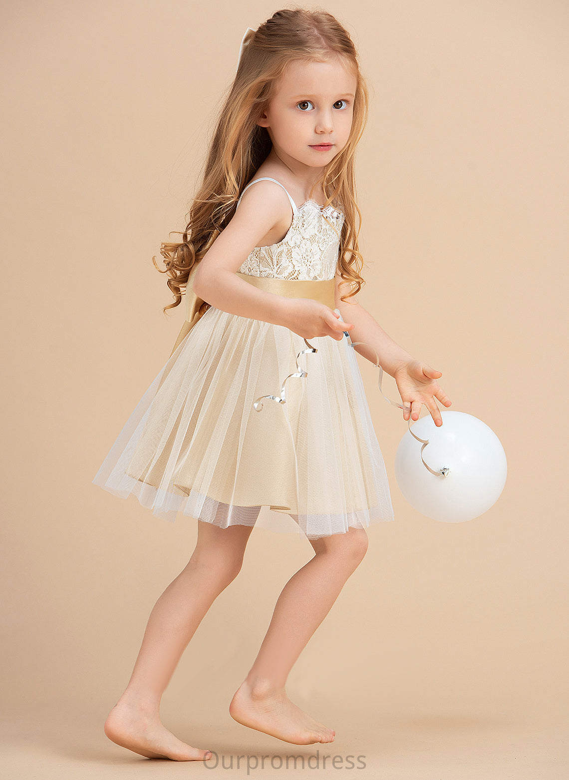 With Flower Sleeveless Girl - Dress A-Line/Princess (Undetachable Straps Flower Girl Dresses Knee-length sash) Isis Sash/Bow(s) Tulle/Lace