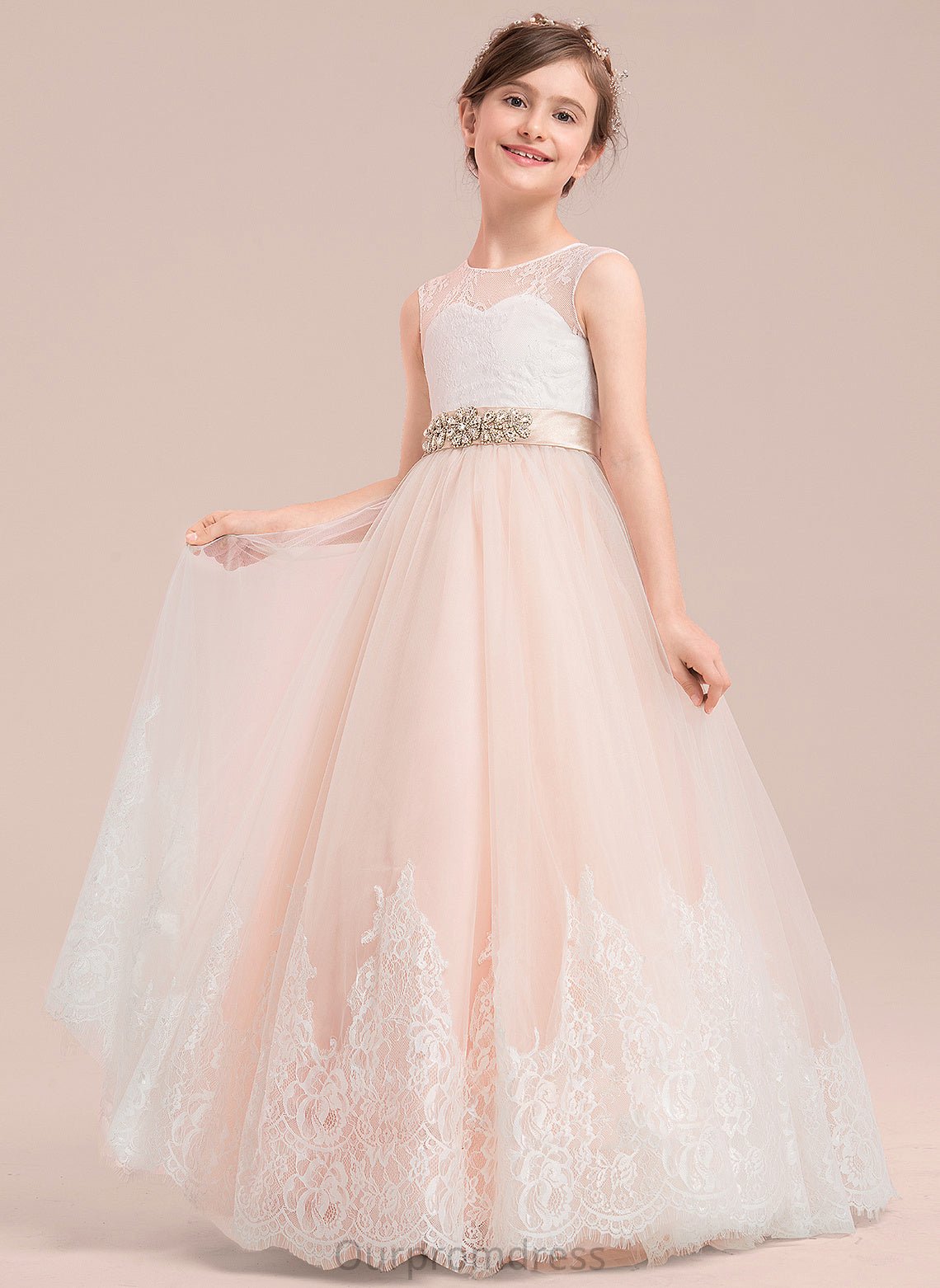 Sleeveless Flower Girl Dresses Neck - Beading Dayanara Scoop Girl Satin/Tulle/Lace Ball-Gown/Princess Dress With Floor-length Flower