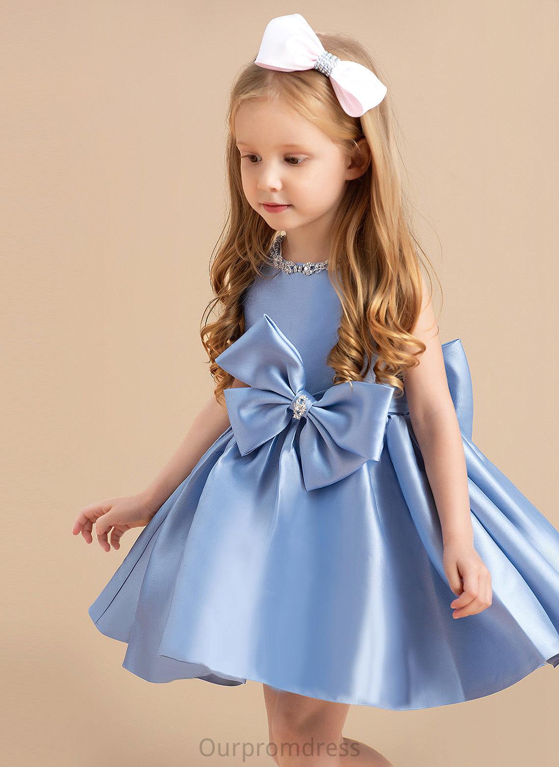 Knee-length With Flower Dress Sleeveless Scoop Bow(s) Madison - Flower Girl Dresses Ball-Gown/Princess Satin Girl Neck