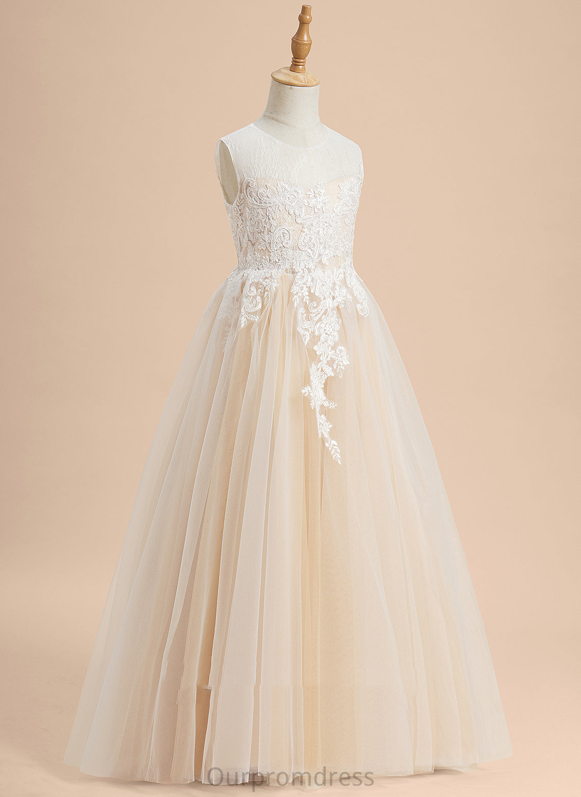 Neck - A-Line Scoop Lace/Beading Floor-length Flower Girl Dresses Tulle Dress Flower Girl Sleeveless Laurel With