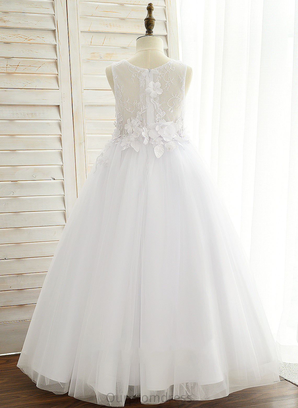 Ball-Gown/Princess Satin/Tulle/Lace Neck Scoop Flower Floor-length Sleeveless Girl Dress With Flower Girl Dresses Appliques - Rosie