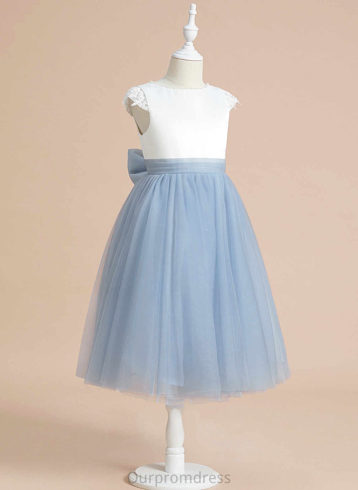 Girl - Satin/Tulle Lace/Bow(s) Sleeveless Una Dress Flower With Scoop A-Line Flower Girl Dresses Tea-length Neck