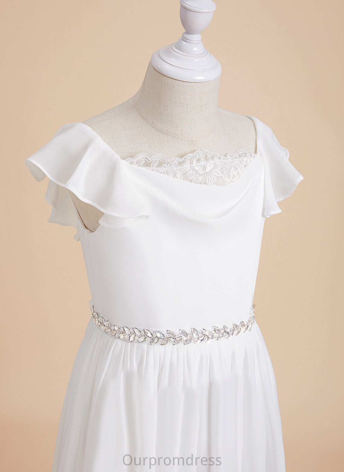 Beading Jaylah Dress Girl Sleeves A-Line Neck With Short Chiffon/Lace Scoop Flower Ankle-length - Flower Girl Dresses