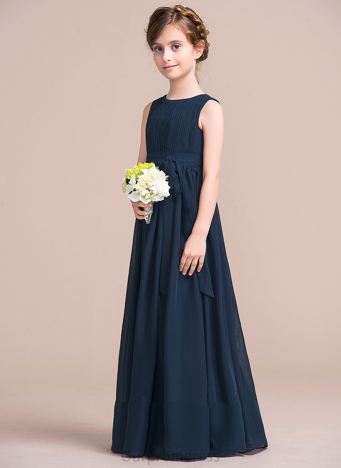 Dress Sleeveless Neck Flower Girl Dresses Flower Floor-length With Girl Scoop - Bow(s) Khloe Chiffon Empire