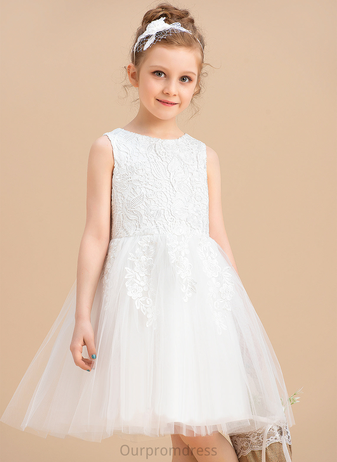 Sleeveless Neck Flower Girl Dresses Knee-length Dress Tulle/Lace A-Line With Girl Daniela - Lace/Bow(s) Flower Scoop