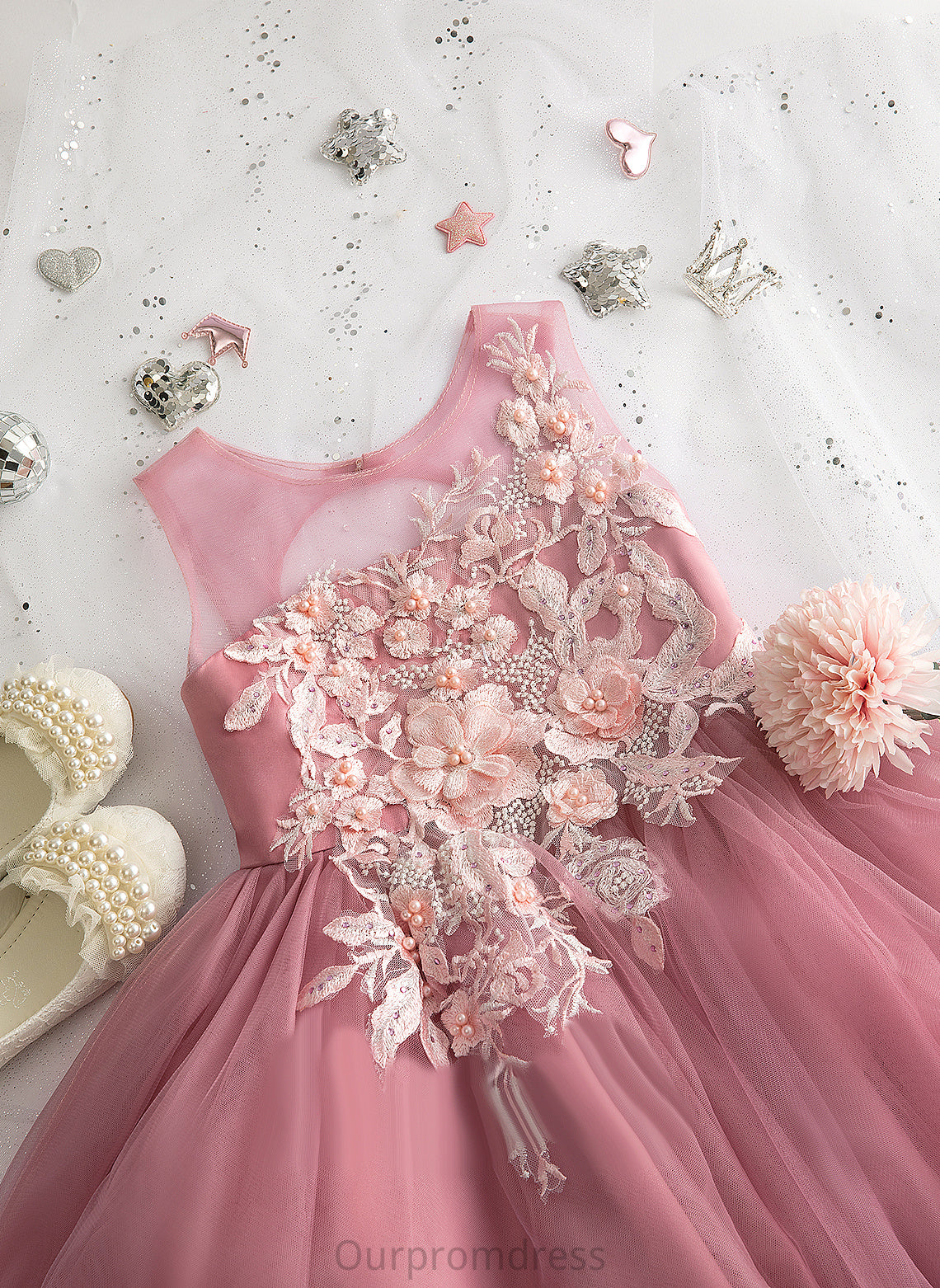 Neck Lace/Beading Scoop Sleeveless Tulle Flower Girl Dresses - Ball-Gown/Princess With Dress Girl Flower Iyana Tea-length