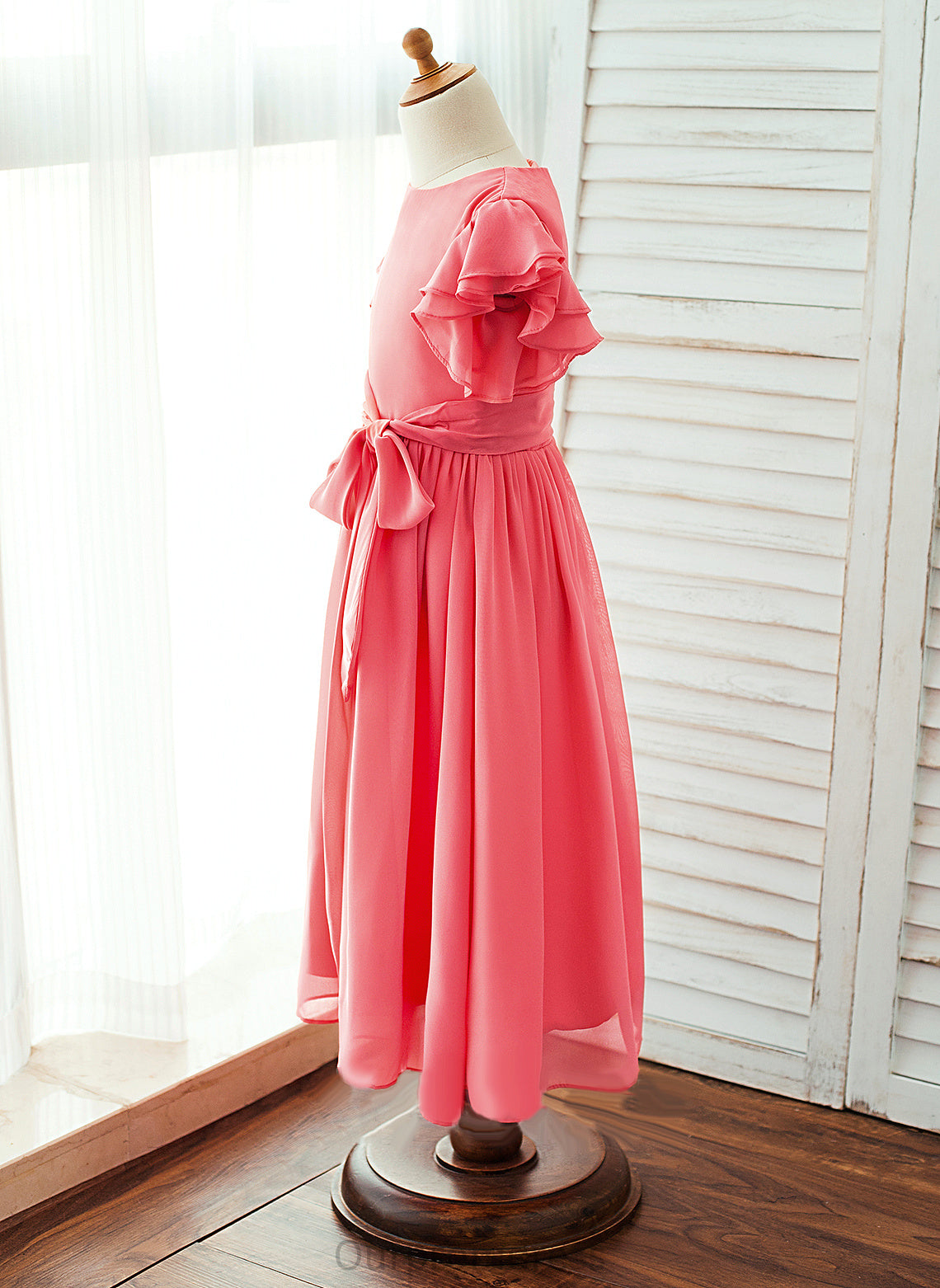 Short Marley Ankle-length - Neck Dress With A-Line/Princess Flower Girl Sash Scoop Chiffon Flower Girl Dresses Sleeves