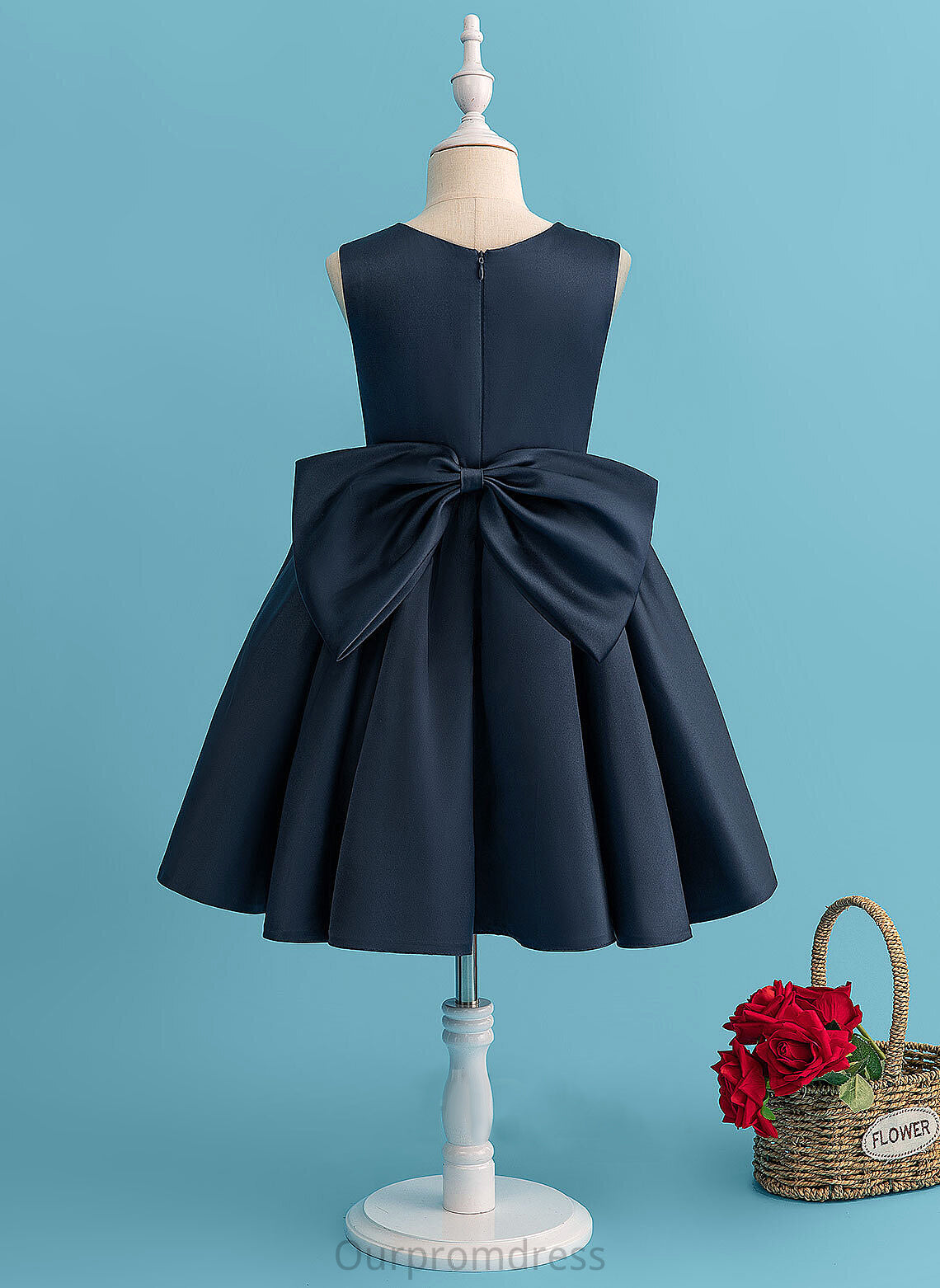 Beading/Bow(s) Viviana Knee-length With Sleeveless A-Line Scoop - Girl Satin Flower Girl Dresses Neck Flower Dress