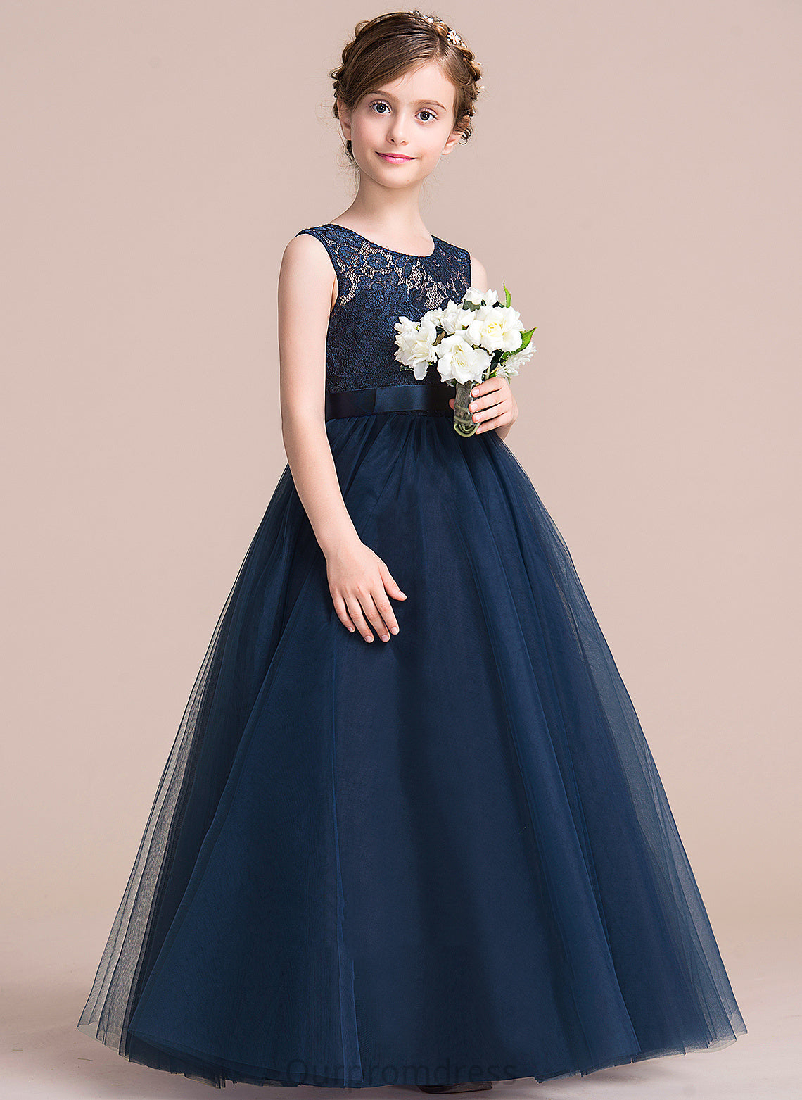 Satin/Tulle/Lace Dress Flower Scoop Flower Girl Dresses - A-Line Sleeveless Neck Floor-length Girl Marlene