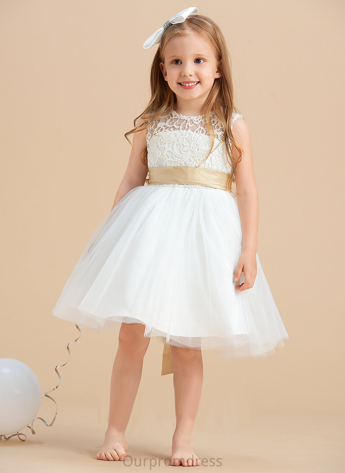 Sleeveless With Flower - Dress Knee-length Neck Hole Flower Girl Dresses Satin/Tulle/Lace A-Line Isabelle Sash/Bow(s)/Back Girl Scoop