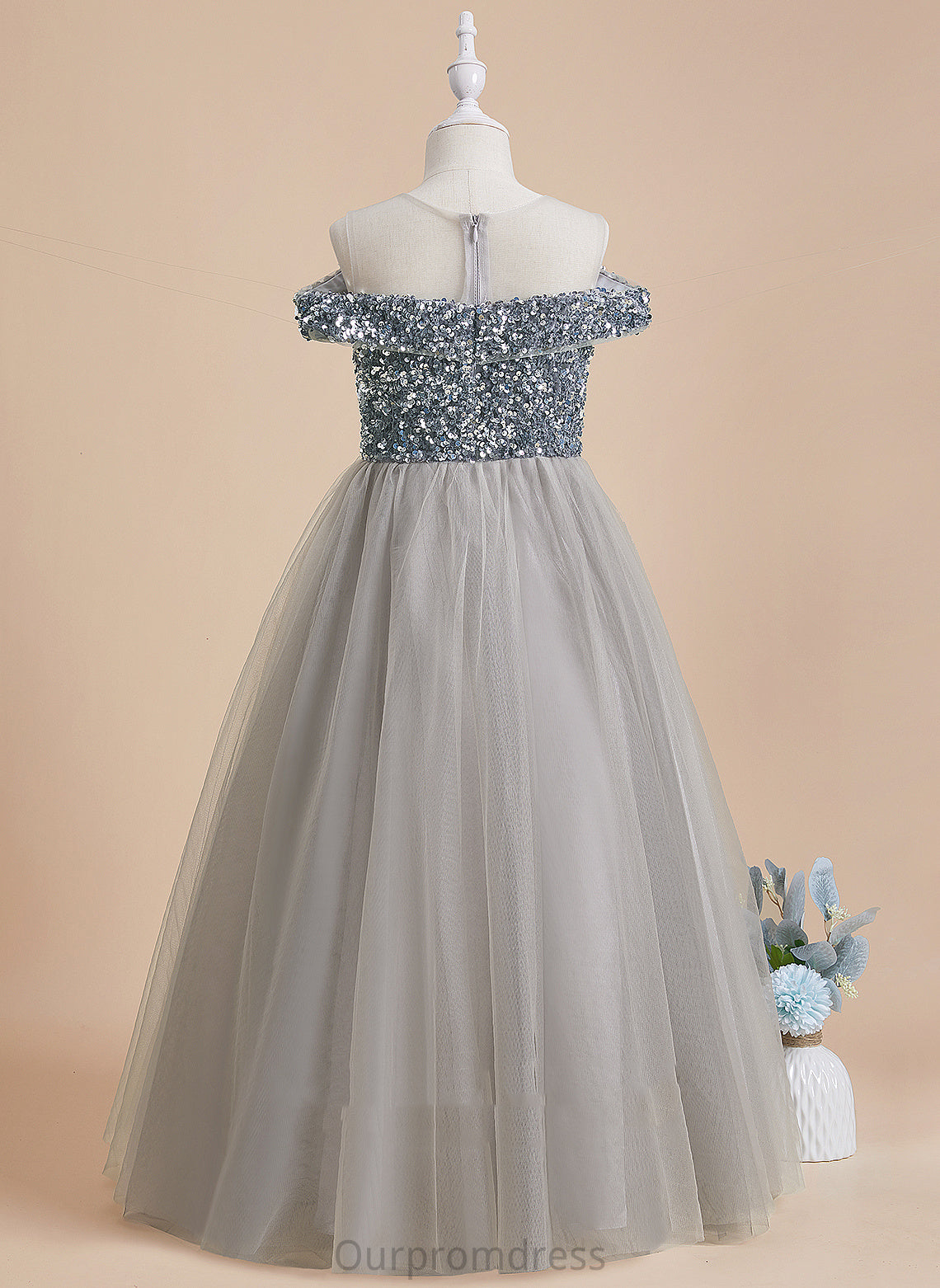 Madyson Dress Scoop A-Line Flower Girl Dresses Girl Sleeveless Floor-length Flower Neck - Tulle/Sequined