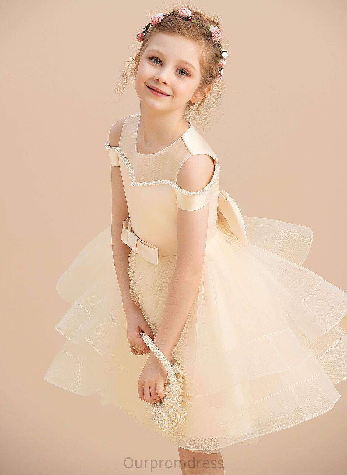 Liliana Flower Knee-length Dress Flower Girl Dresses Scoop Beading/Bow(s) Girl Sleeveless - With Neck Ball-Gown/Princess Satin/Tulle