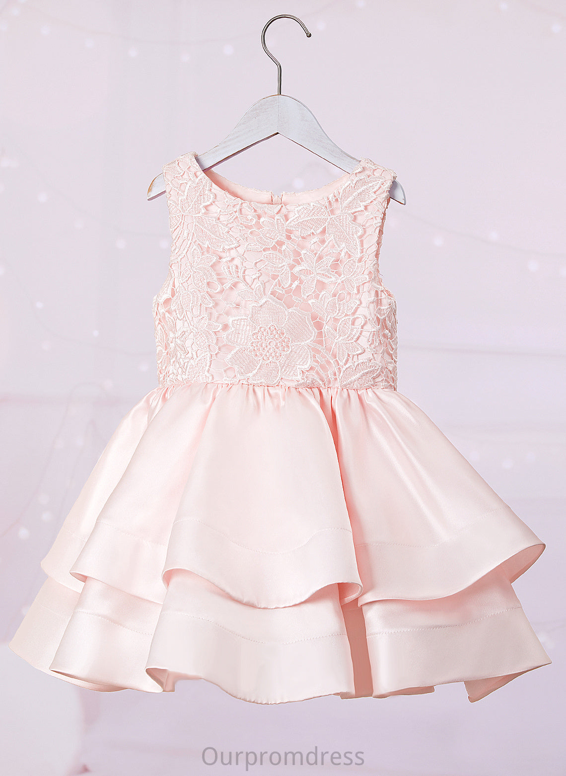 Girl Flower Dress Neck Flower Girl Dresses A-Line Sleeveless Gemma Scoop Short/Mini - Satin/Lace