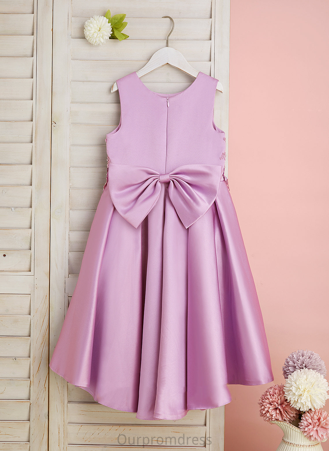 A-Line Sleeveless Flower Lace/Beading/Bow(s) Neck Dress Flower Girl Dresses Aliana With Girl Scoop Satin/Tulle - Asymmetrical