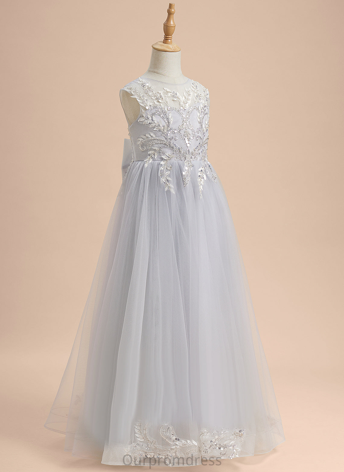 Scoop Neck Beading/Sequins/Bow(s) Flower Floor-length Flower Girl Dresses Girl Dress With - Sleeveless Belen Tulle A-Line