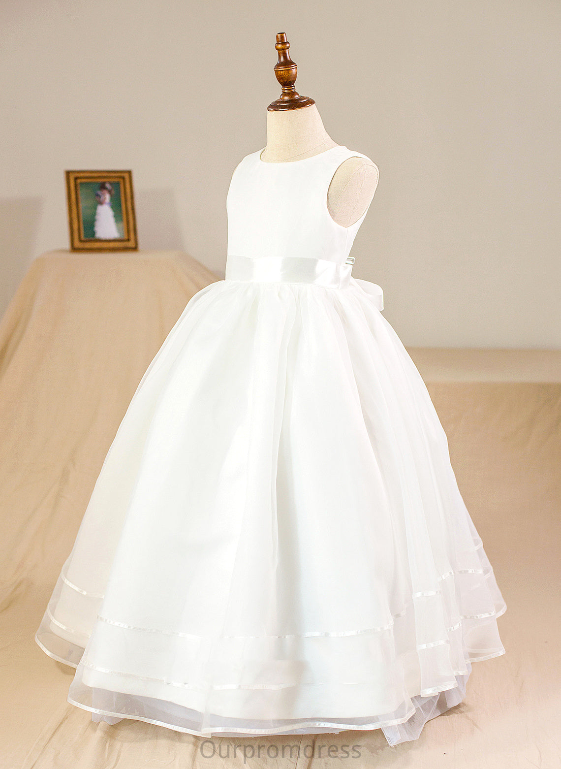 Flower Bow(s) Flower Girl Dresses Dress Floor-length Neck included) With - Ball-Gown/Princess Organza/Satin Girl NOT Alicia (Petticoat Scoop Sleeveless