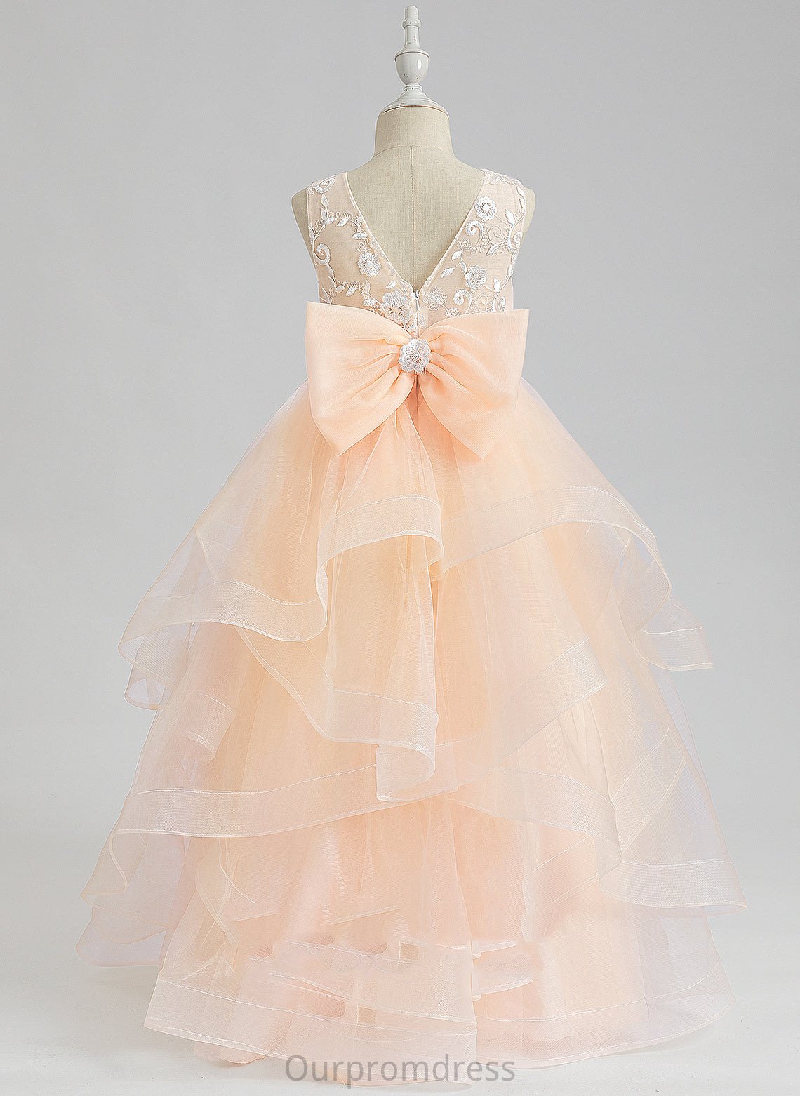 Dress Flower Suzanne Girl Back Sleeveless Flower Girl Dresses - Ball-Gown/Princess Scalloped Neck With Lace/Flower(s)/Bow(s)/V Tulle Floor-length