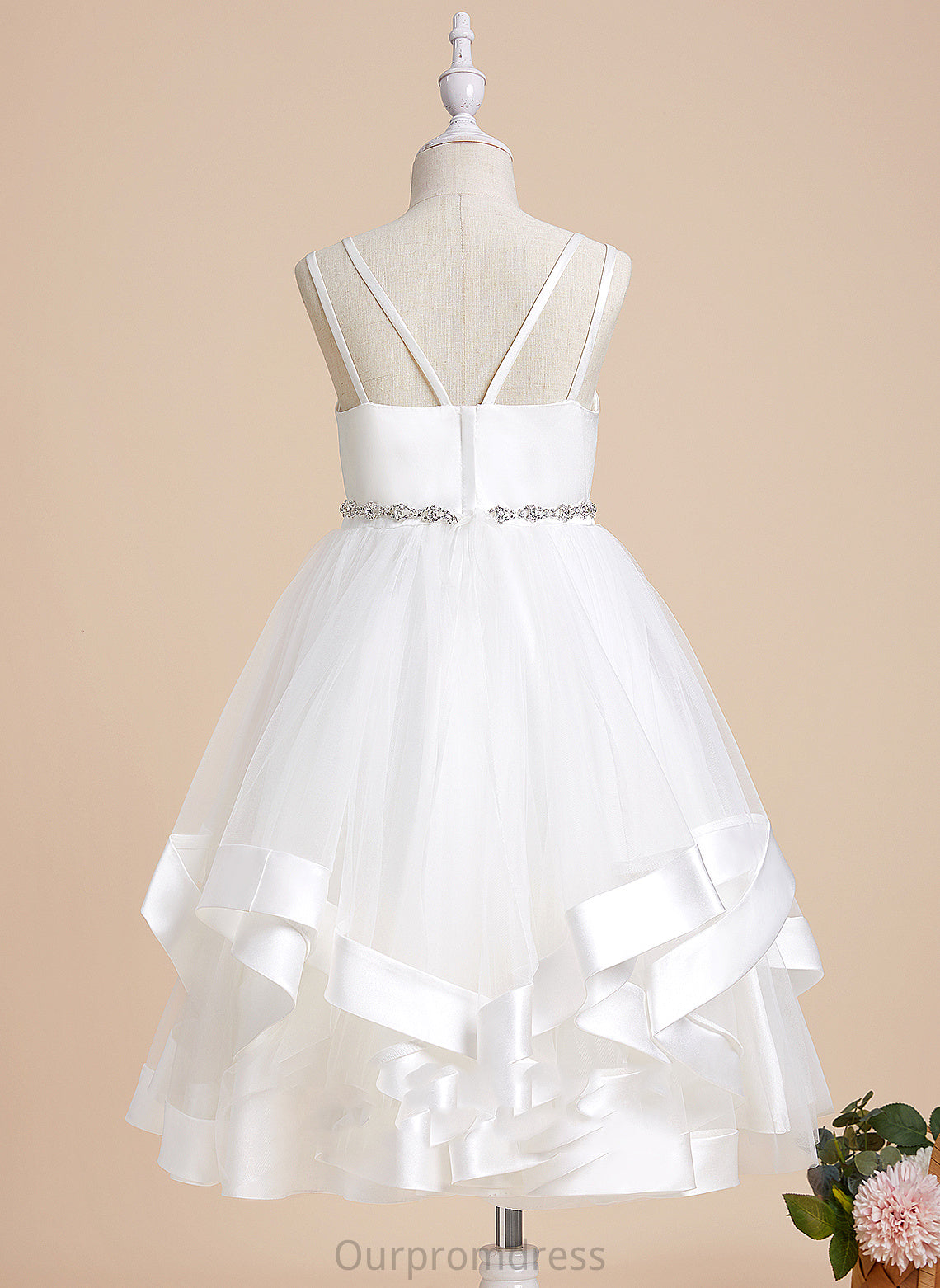 Allison Flower Girl Dresses Satin/Tulle - Dress A-Line Sleeveless Tea-length Straps With Girl Beading Flower