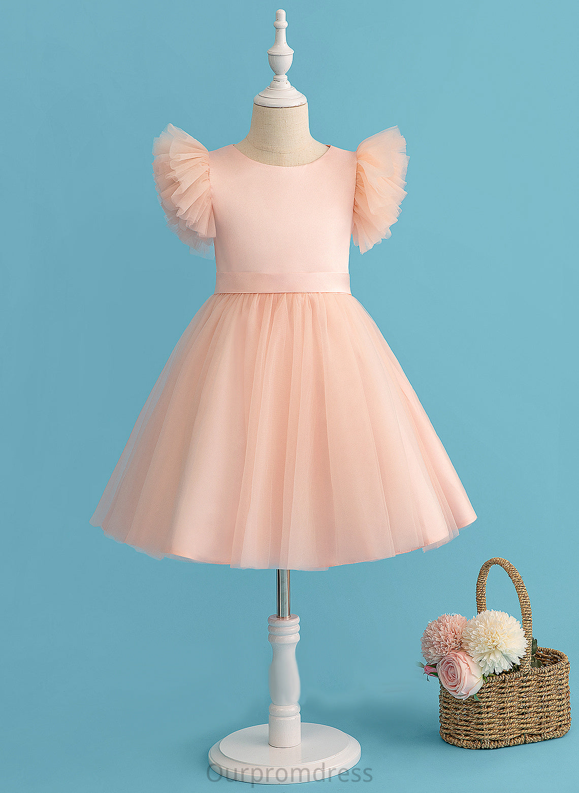 Short Sal Girl Knee-length Sleeves A-Line Dress Neck Tulle Flower Scoop - Flower Girl Dresses