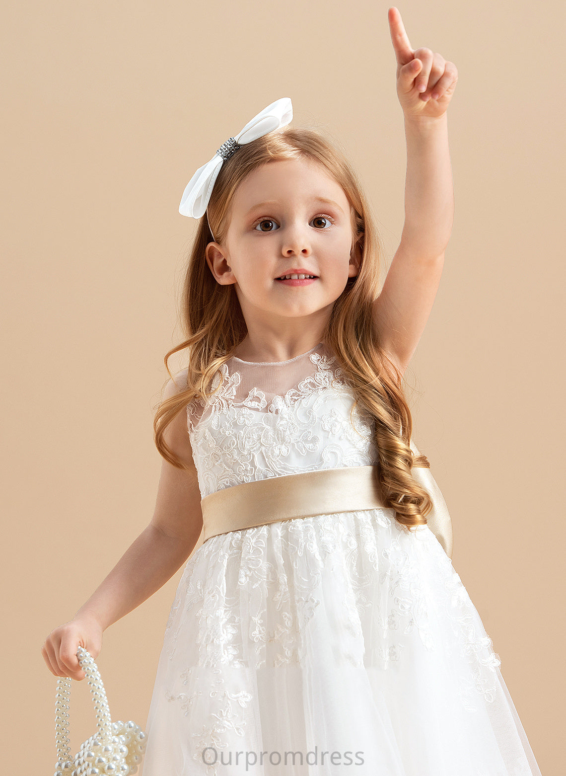 With Sash/Bow(s) Scoop Satin/Tulle/Lace Neck Sleeveless Dress Ankle-length Flower Girl Dresses Leilani Flower - A-Line/Princess Girl