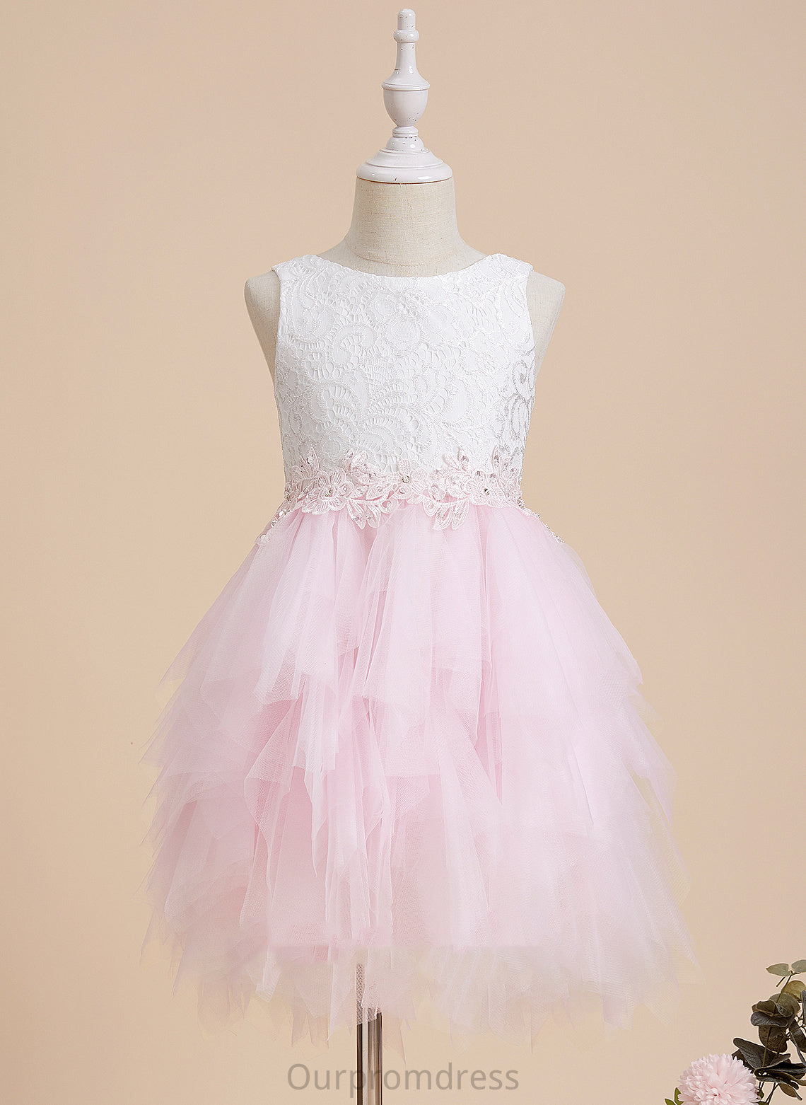 Sleeveless - Flower Flower Girl Dresses Dress Scoop Girl With Tulle/Lace Carla Knee-length Ball-Gown/Princess Back Neck Lace/Beading/Sequins/V