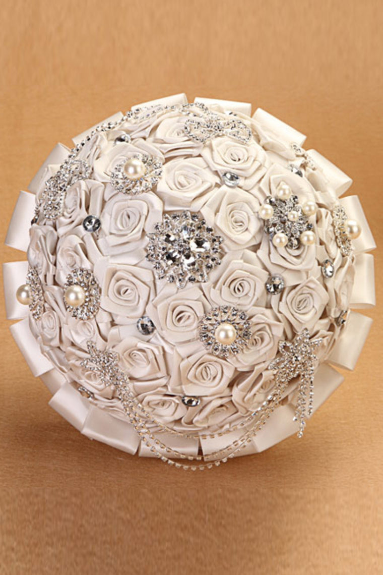 White Rhinestone Crystal Roses Wedding Flowers Bridal Bouquet (30*26cm)