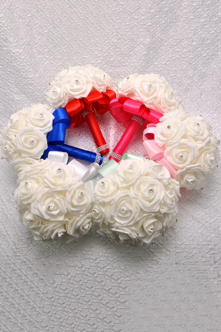 Lovely Round Foam Bridal Bouquets With Rhinestone