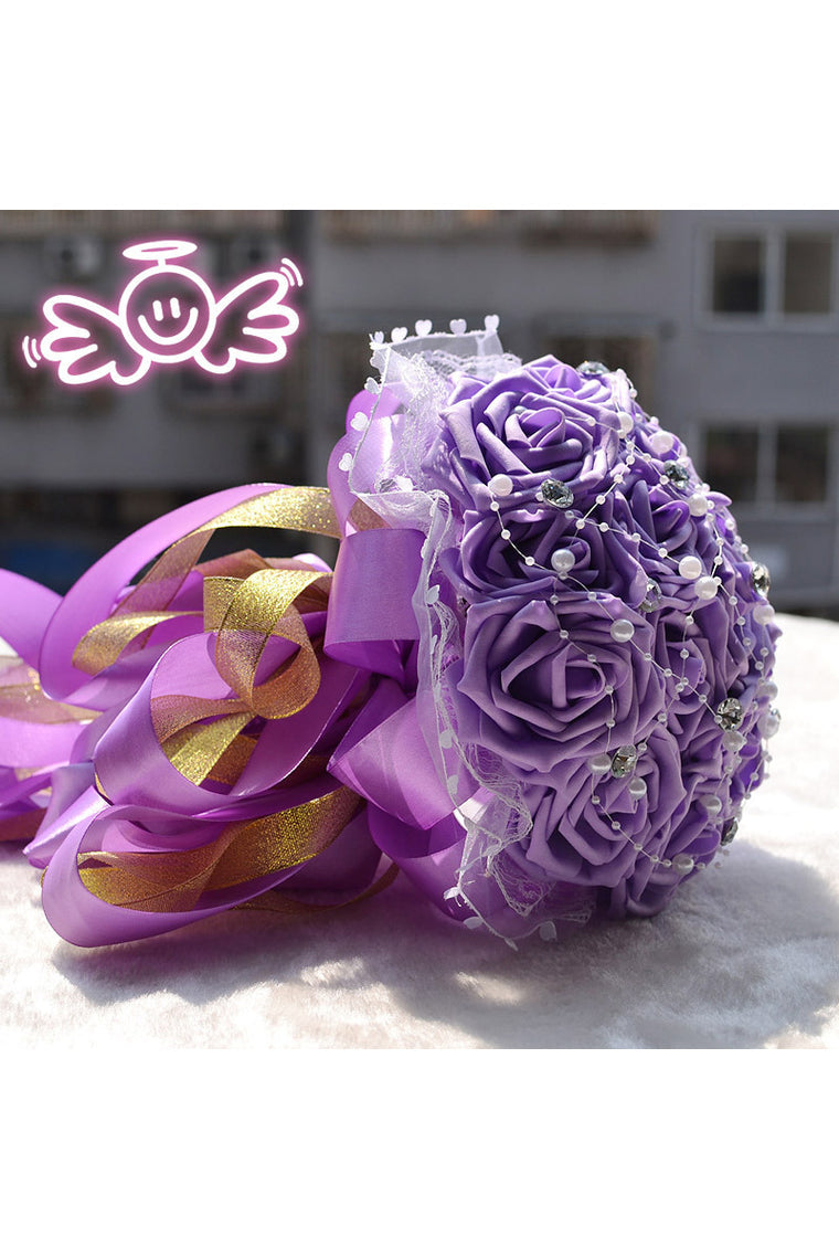 Elegant Round Foam Bridal Bouquets With Rhinestones