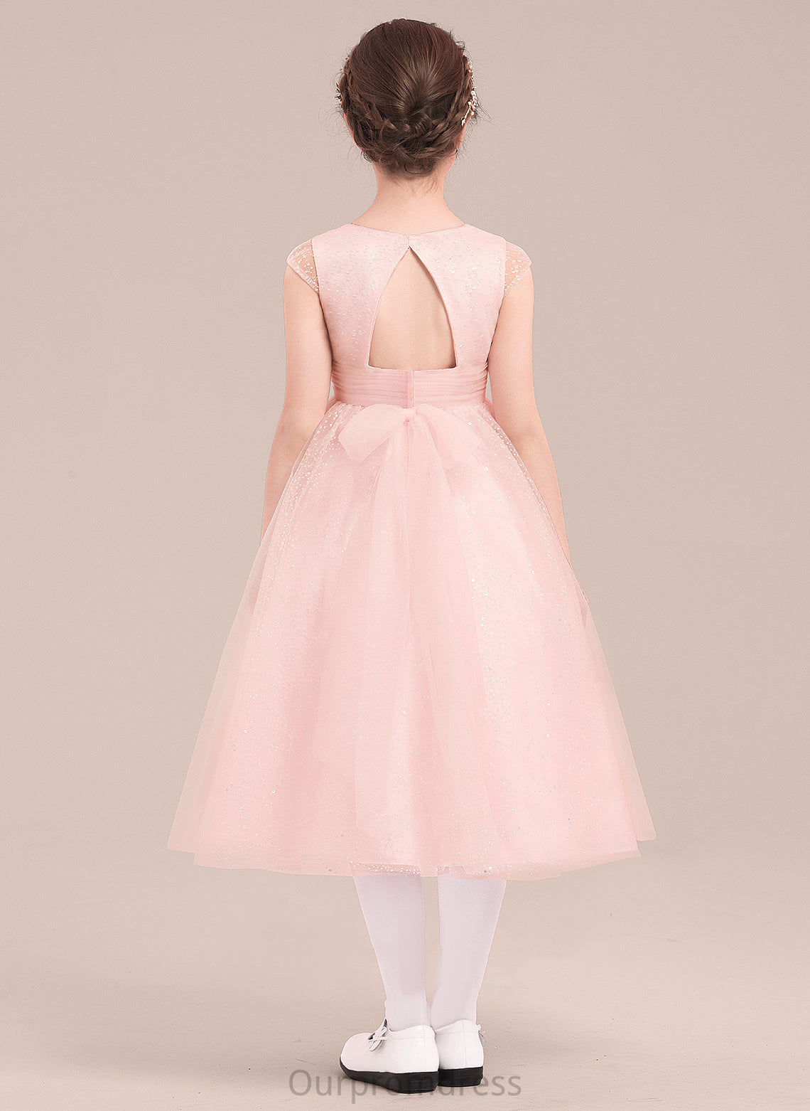 Dress A-Line/Princess Tea-length Bow(s) Scoop Girl Flower With Naomi Tulle Flower Girl Dresses - Sleeveless Neck