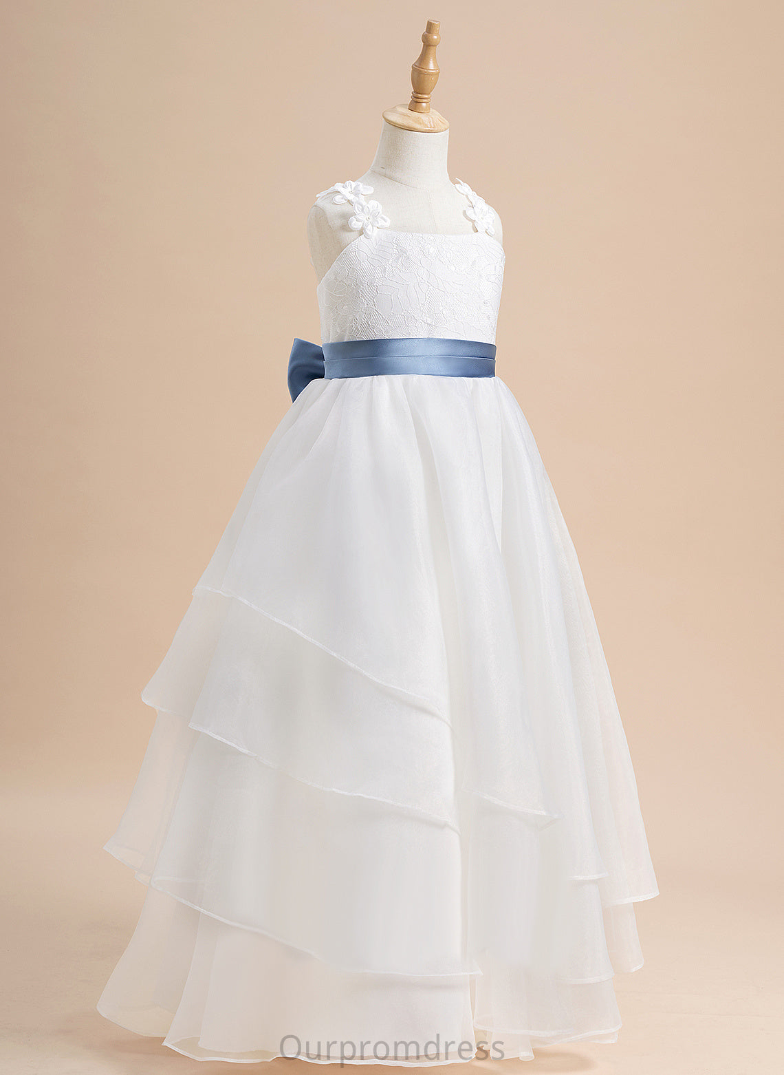 - Neckline Flower With Floor-length Ball-Gown/Princess Dress Square Lace/Sash/Beading/Flower(s)/Bow(s) Organza Sleeveless Flower Girl Dresses Chasity Girl