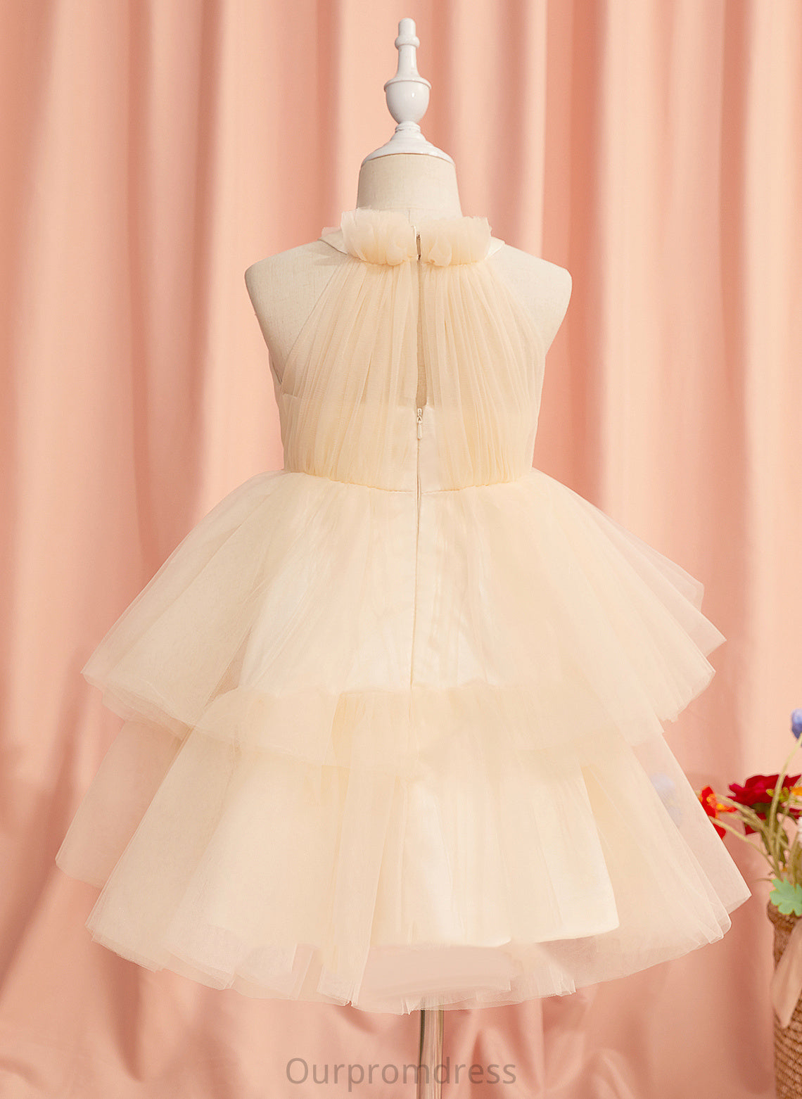 Flower Girl Dresses Mira Knee-length Flower High Sleeveless With Ball-Gown/Princess Tulle Neck Dress Girl - Rhinestone