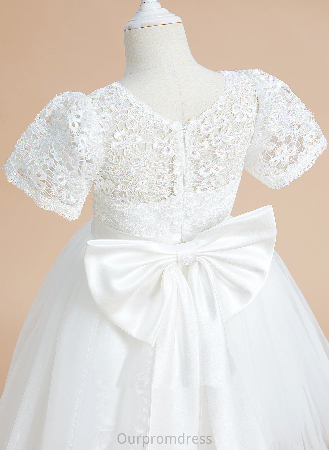 Neck - Flower Girl Dresses A-Line Dress Short Knee-length Flower Sleeves Tulle/Lace Bow(s) Girl With Hilary Scoop