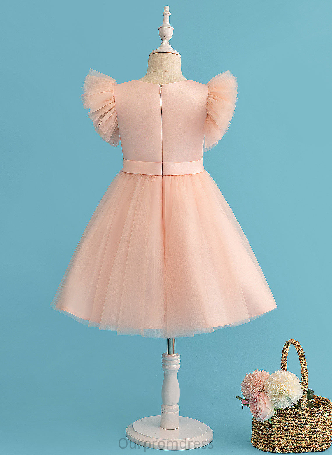 Short Sal Girl Knee-length Sleeves A-Line Dress Neck Tulle Flower Scoop - Flower Girl Dresses