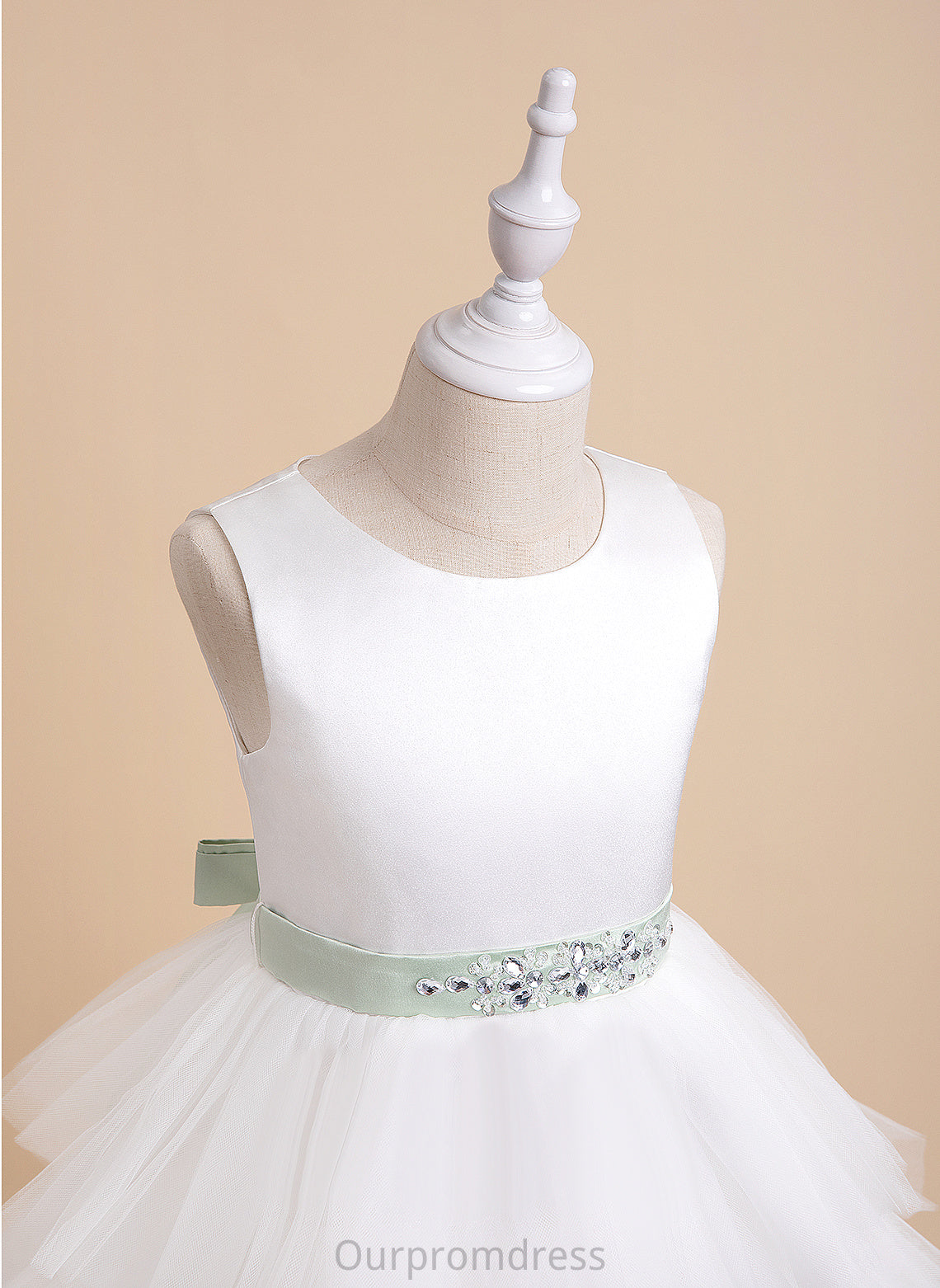 Dress Neck Flower Sash/Beading Girl Tulle Sleeveless Scoop Asymmetrical Ball-Gown/Princess (Detachable With Stephanie Flower Girl Dresses sash) -