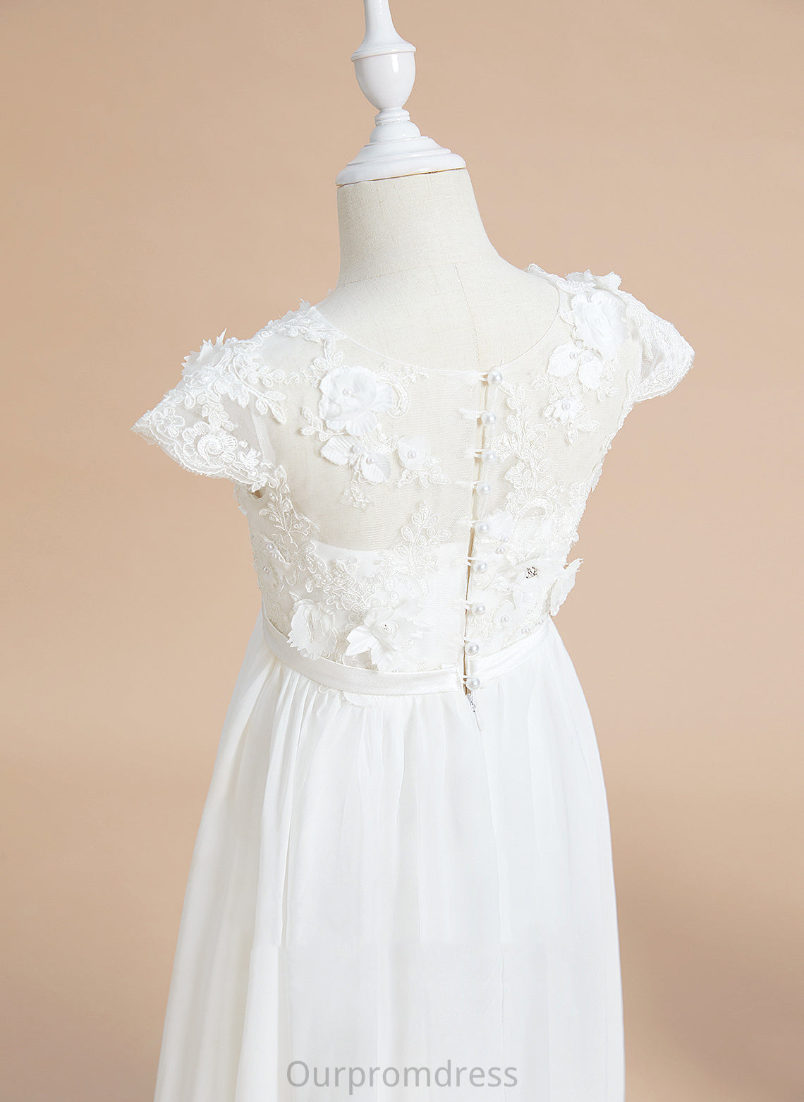 A-Line Floor-length - Flower(s) Flower Chiffon/Lace Flower Girl Dresses Neck Short Sleeves With Dress Alannah Girl Scoop