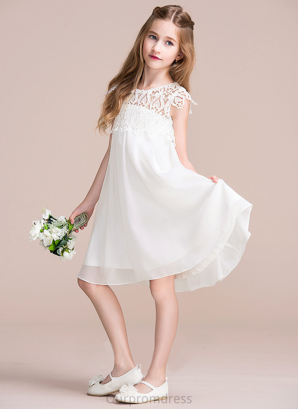 Sleeveless Chiffon/Lace Empire Flower Girl Dresses - Scoop Flower Neck Dress Girl Knee-length Urania