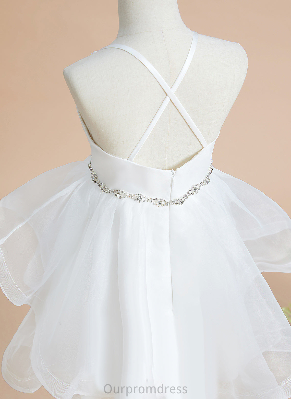 Beading Neckline A-Line Tulle Dress Square Flower Girl Dresses Flower With Knee-length Sleeveless Alayna - Girl