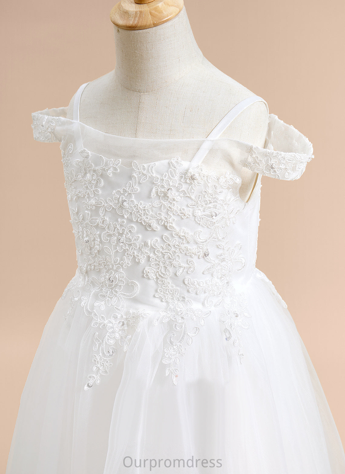 Flower Girl Dresses Sleeveless Dress Tulle Harper Girl - Off-the-Shoulder A-Line Flower With Tea-length Lace