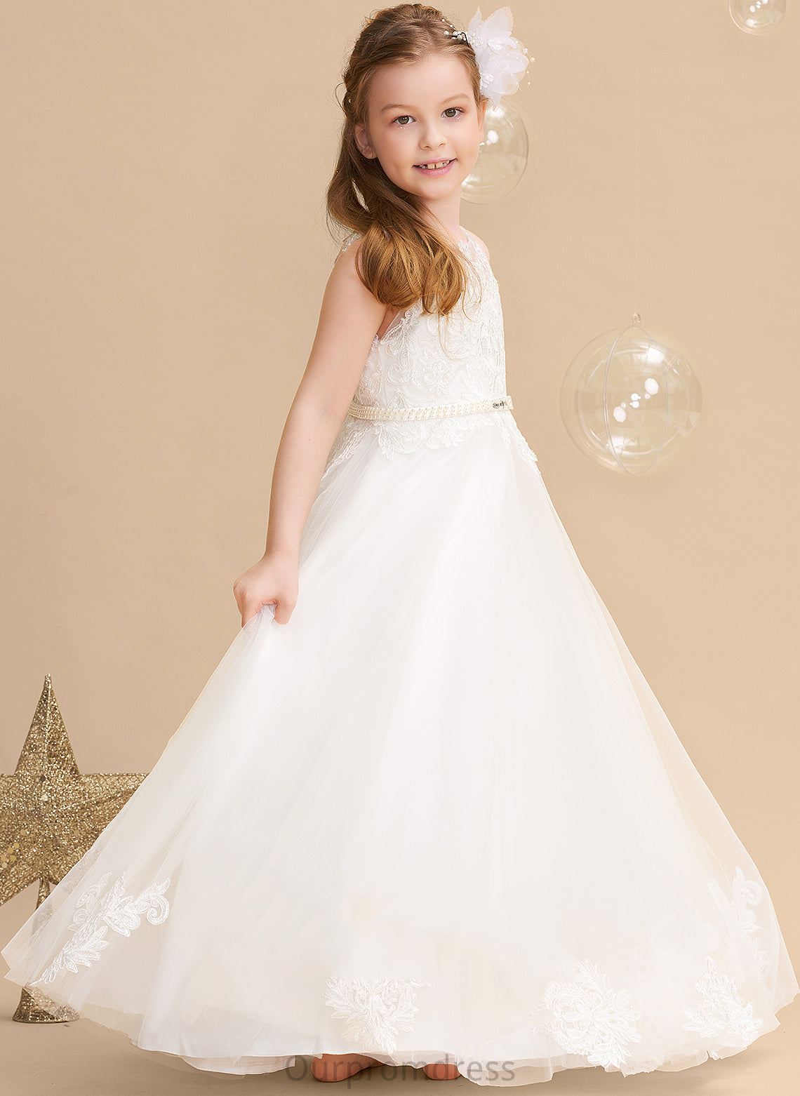 With Neck Flower Girl Dresses Floor-length Scoop Girl - Sleeveless Flower Beading Ball-Gown/Princess Tulle/Lace Dress Matilda