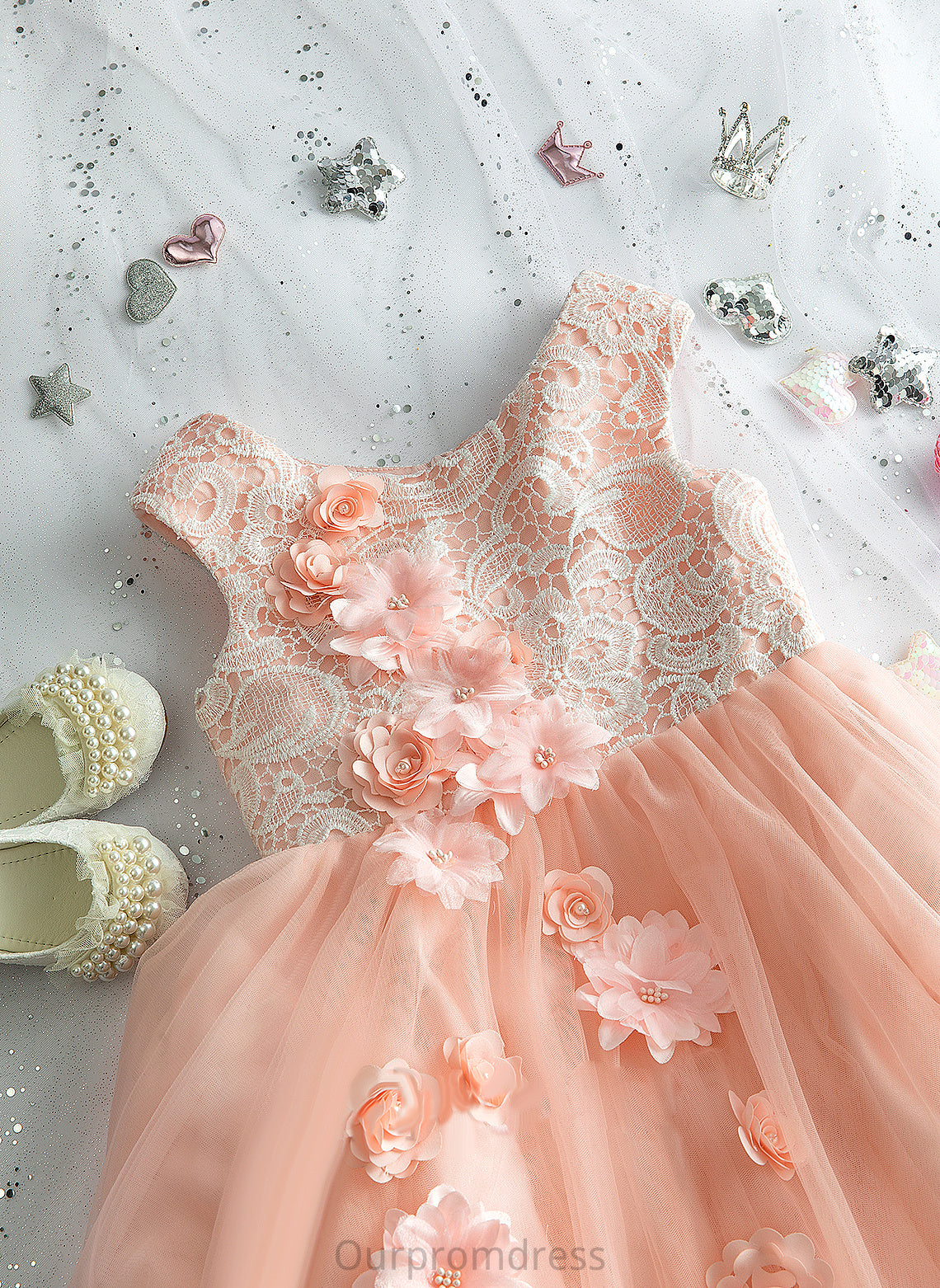 Flower Girl Dresses Flower Floor-length Joan Dress Beading/Flower(s) Tulle/Lace Scoop Ball-Gown/Princess Girl - Neck With Sleeveless