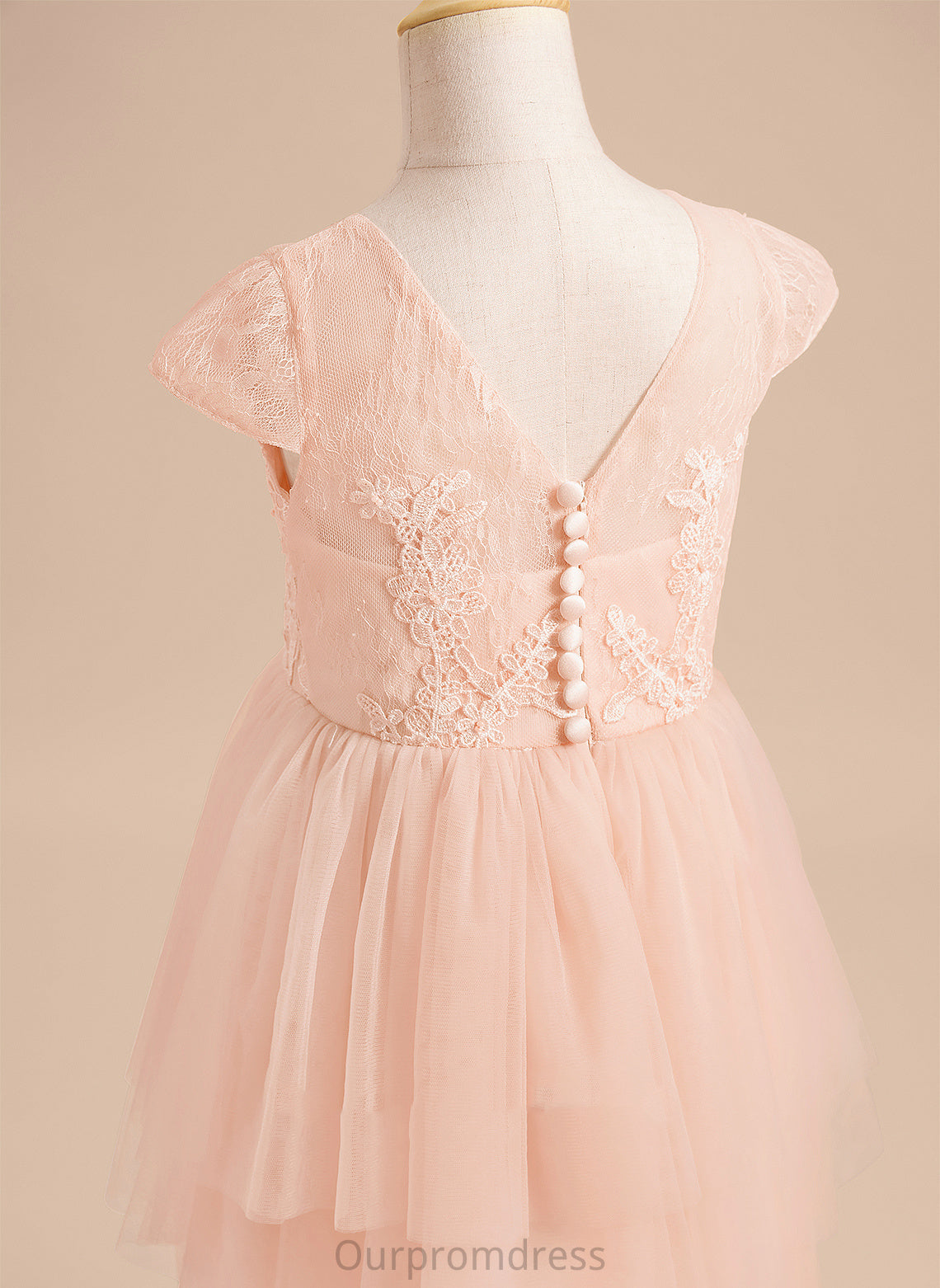 - Flower Short With Lace/V Sleeves Back Girl A-Line Michaelia Neck Flower Girl Dresses Tulle Dress Knee-length Scoop