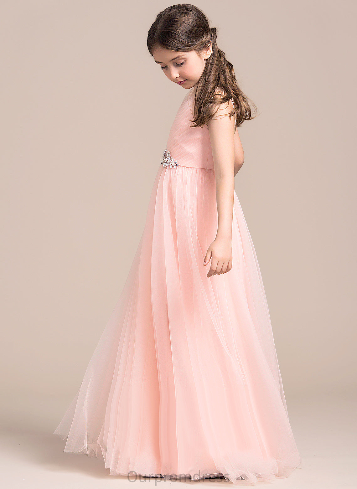 Sleeveless Flower Girl Dresses Tulle - V-neck Floor-length Ruffles/Beading/Sequins With Kendal Girl A-Line Flower Dress