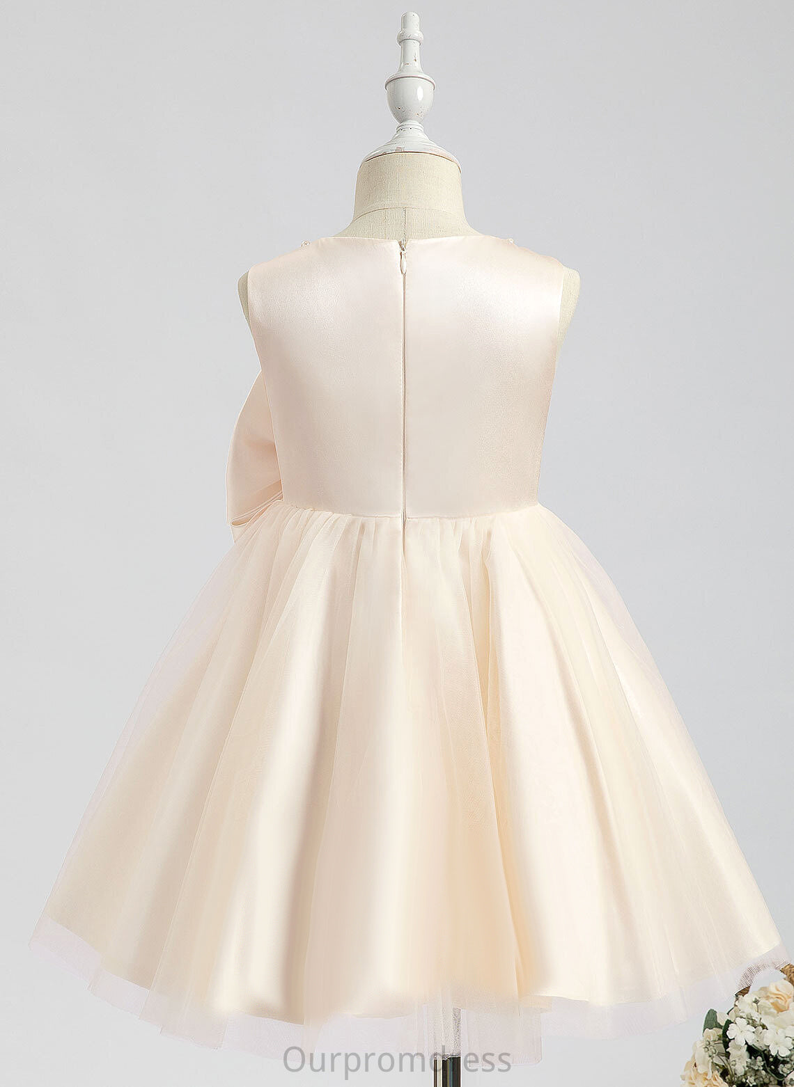 Neck Knee-length Beading/Bow(s) Girl Flower Anastasia Flower Girl Dresses With Sleeveless - Dress Satin A-Line Scalloped