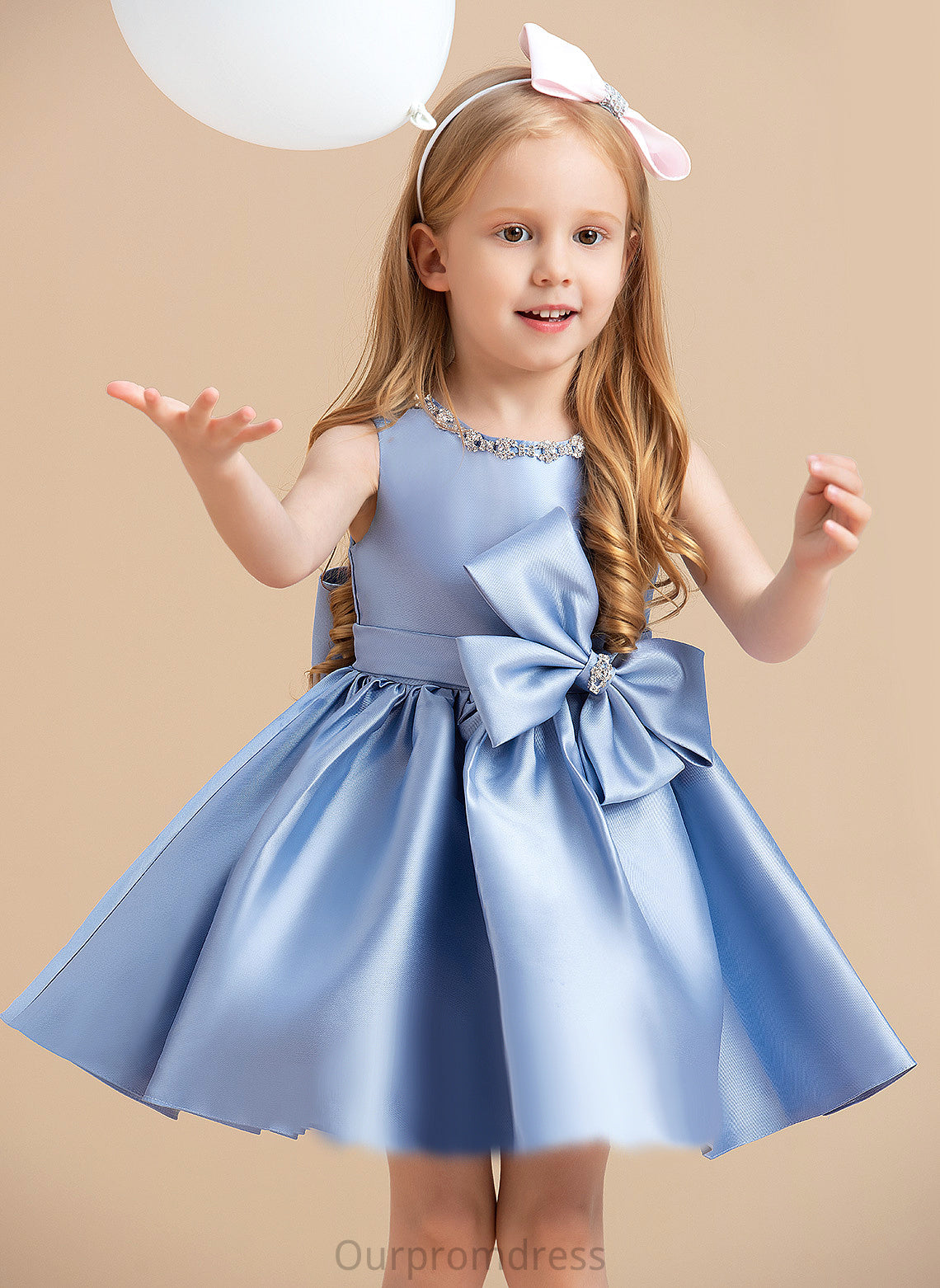 Knee-length With Flower Dress Sleeveless Scoop Bow(s) Madison - Flower Girl Dresses Ball-Gown/Princess Satin Girl Neck