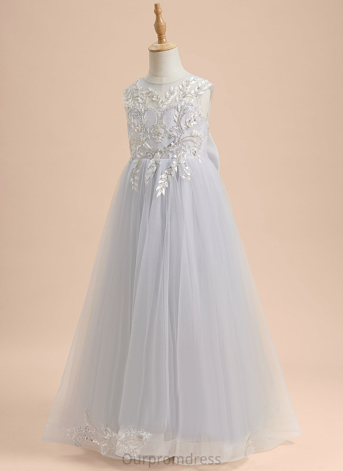 Scoop Neck Beading/Sequins/Bow(s) Flower Floor-length Flower Girl Dresses Girl Dress With - Sleeveless Belen Tulle A-Line