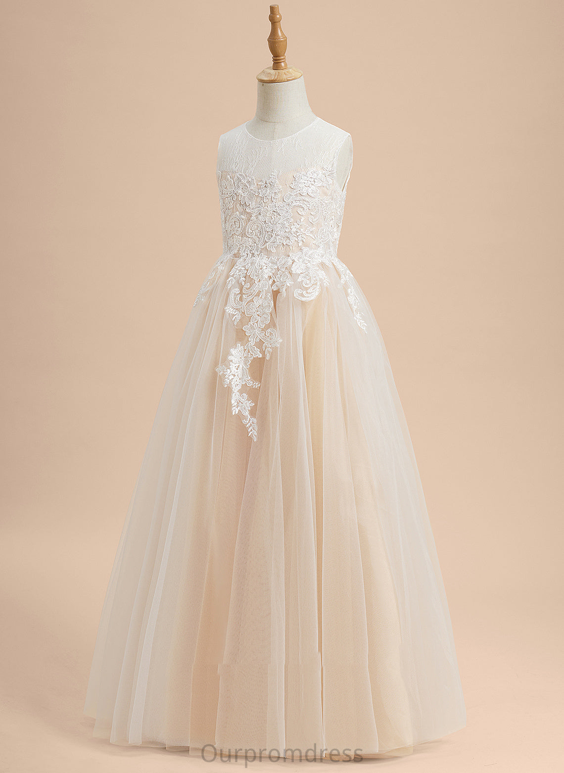 Neck - A-Line Scoop Lace/Beading Floor-length Flower Girl Dresses Tulle Dress Flower Girl Sleeveless Laurel With