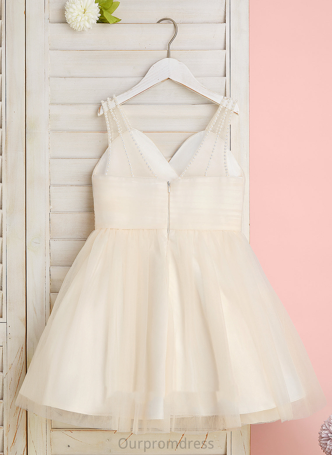 V-neck Flower Girl Dresses Nydia Dress Ruffles/Beading Girl Flower Tulle With - Knee-length A-Line Sleeveless