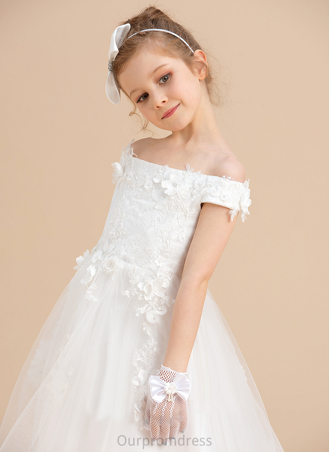 Adison Ball-Gown/Princess With Tulle/Lace Flower Flower Girl Dresses Sleeveless Off-the-Shoulder Girl Dress - Sweep Flower(s) Train